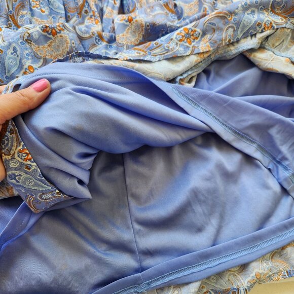 In Loom Blue Paisley One-Shoulder Dress Flowy Babydoll Boho Festival Cute Summer - Picture 8 of 12